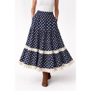 1990s–2000s Phebus et Borée French Cotton Horse & Bull Print Maxi Skirt L-XL